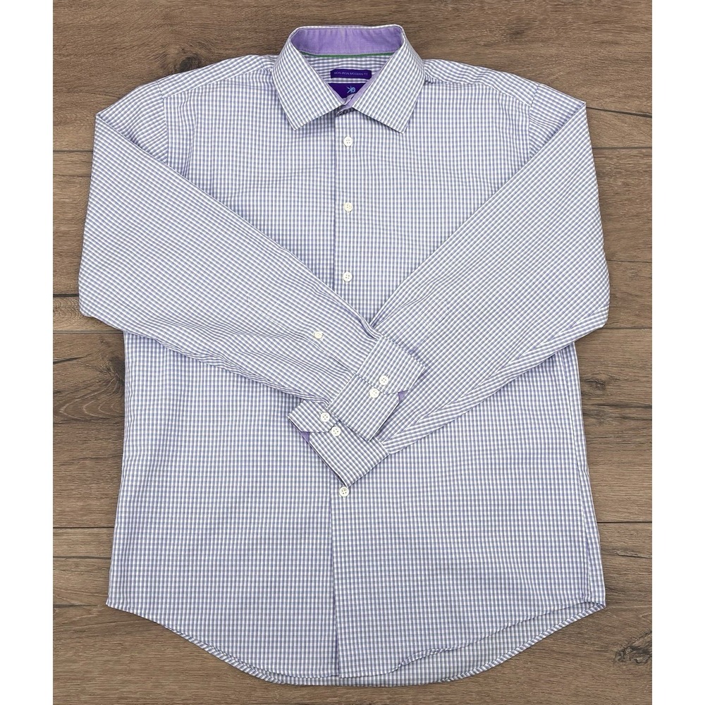 Egara Egyptian Cotton Modern Fit Dress Shirt Size 16 (32-33) Purple Check